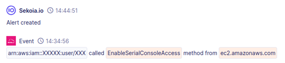 Insert image of AWS CloudTrail log showing serial console access here.