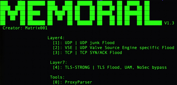 DDoS araçlarından birinin ASCI sanatı