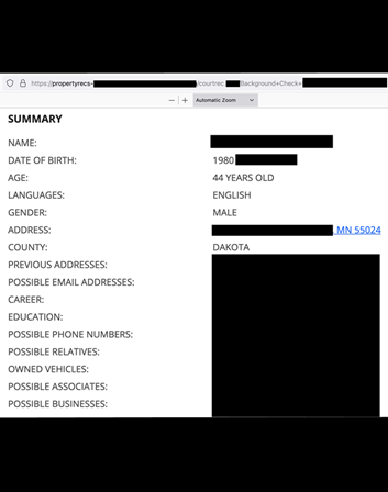 This screenshot shows how the background check documents appeared in any web browser. The database contained and exposed the PII of thousands of individuals.