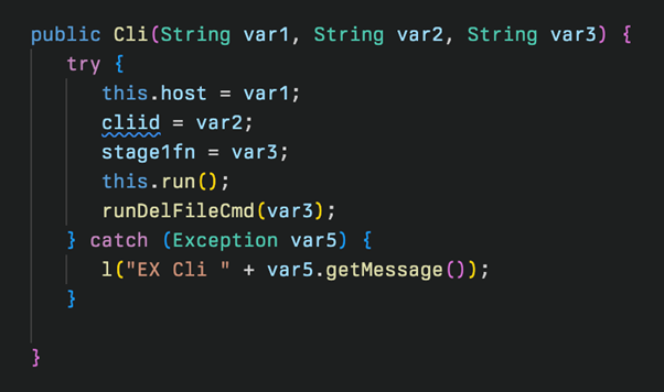 Decompilation of Cli class assigning variables before executing run method