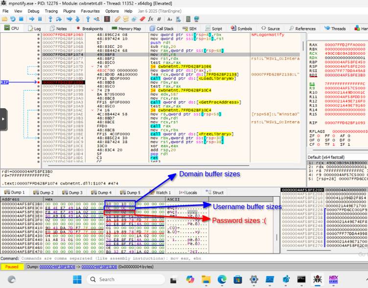 Zero-length passed in lpAuthentInfo for cwbcore.dll in Win11 24H2