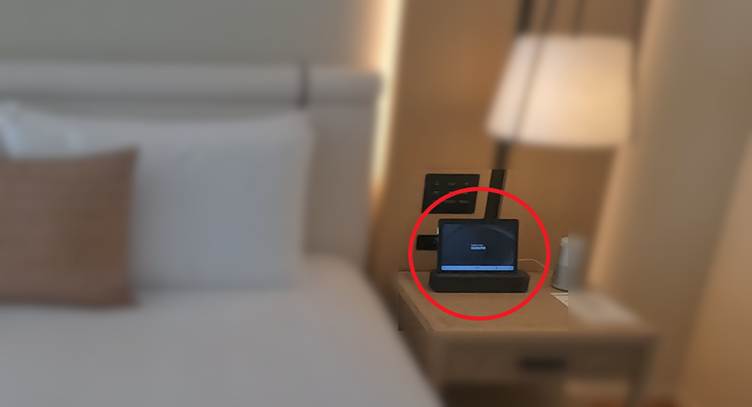 A vulnerable tablet installed in the guest room