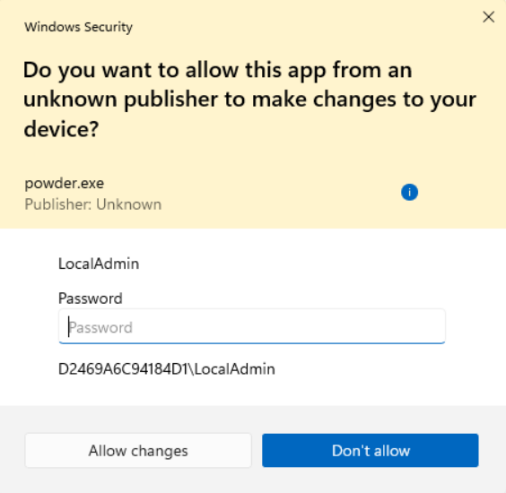 Windows Security credential dialog example showing expanded color over app description.