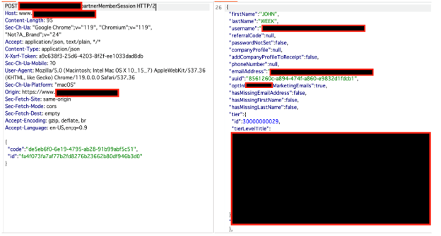 The attacker can then use these credentials to obtain a valid session token by making a request