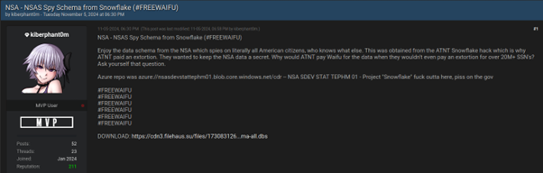 Kiberphant0m posting what he claimed was a “data schema” stolen from the NSA via AT&T.