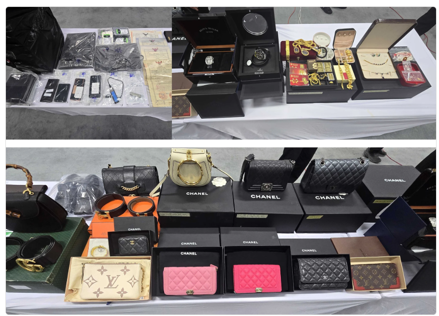 Authorities seized laptops, electronic devices, and luxury goods purchased with illicit profits 