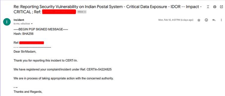 Response from Cert-In