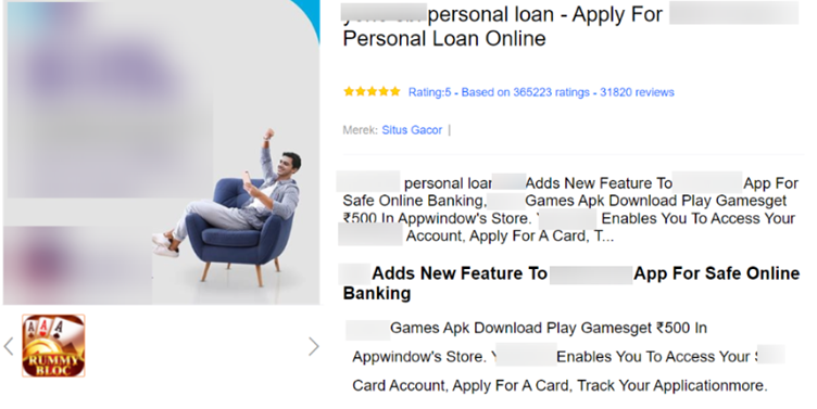 Webpage containing keywords and search terms targeting a National Bank, with promotion of rummy games