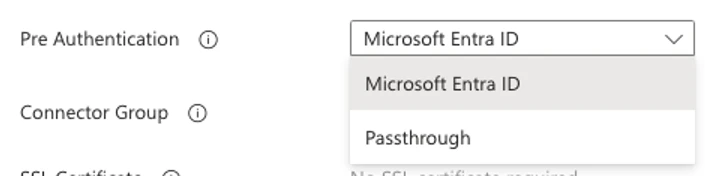 Azure App Proxy offers two pre-authentication options