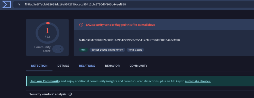 Düşük kötü amaçlı puanlama gösteren Virustotal üzerinde arka kapı sonucu