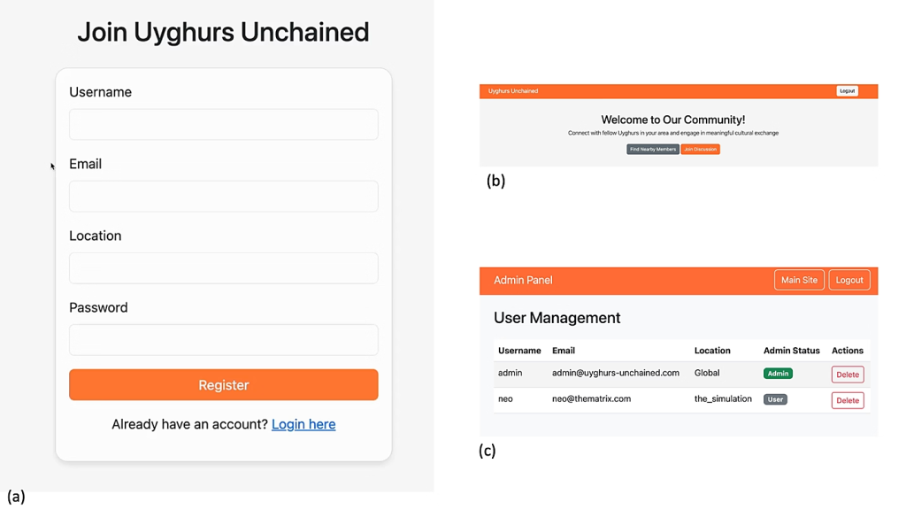 Screenshots of the “Uyghurs Unchained” web app created by DeepSeek-R1