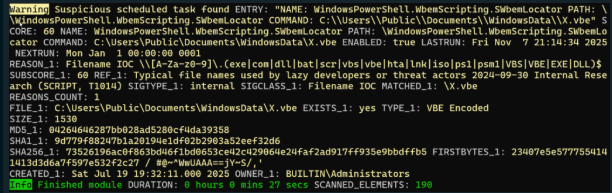 Persistence detection based on a one letter script file name.