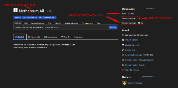 NuGet summary of the malicious package.