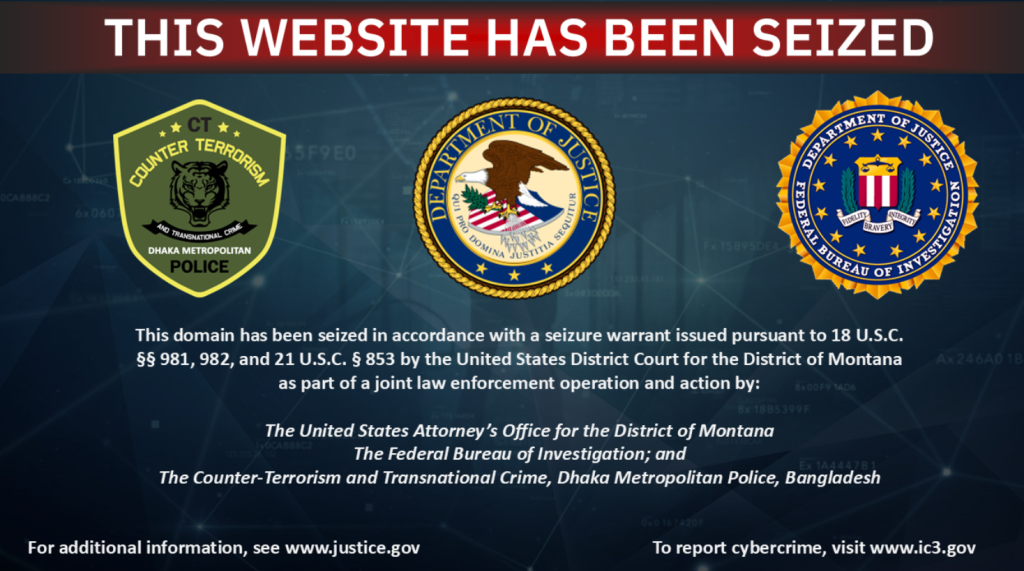 Bangladeshi Operator of Fake ID Marketplaces Charged in International Fraud Case 2 law enforcement seizure notice