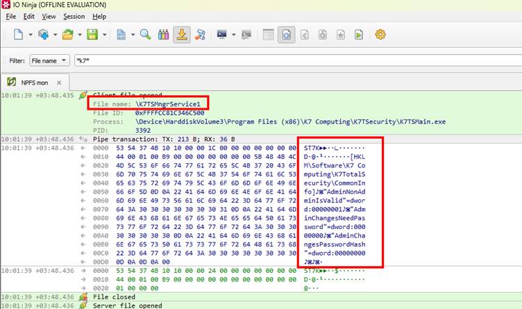 Intercepting named pipe communication when checking the box.