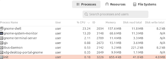 System Monitor shows the altered process name.