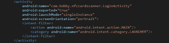 LoginActivity manifest entry.
