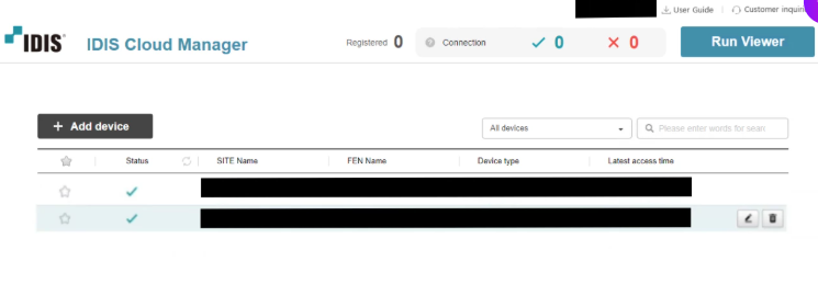 
The IDIS Cloud Manager web portal dashboard (Source : TEAM 82).