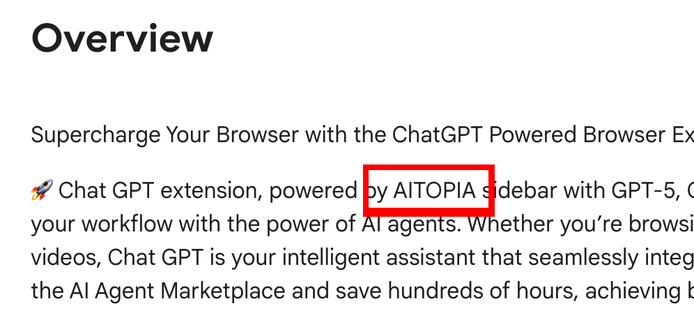 From the malicious extension’s description
