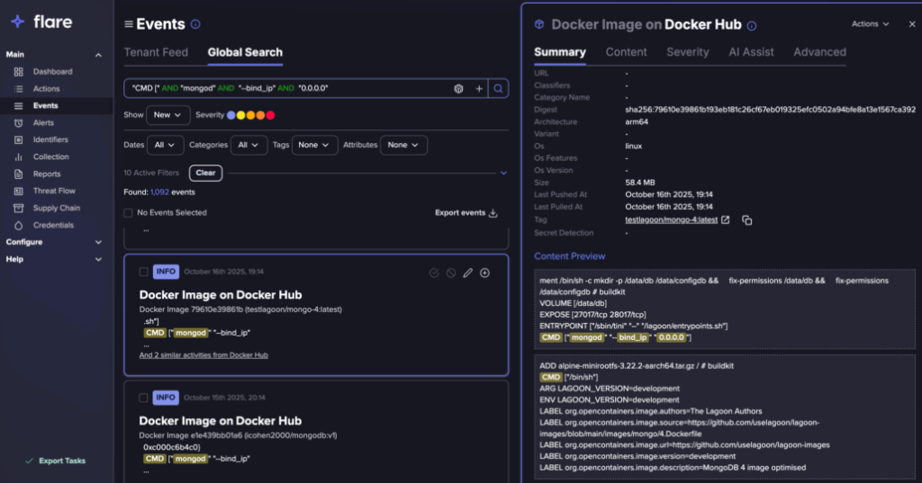 A search for exposed MongoDB configurations with Flare(source: Flare)