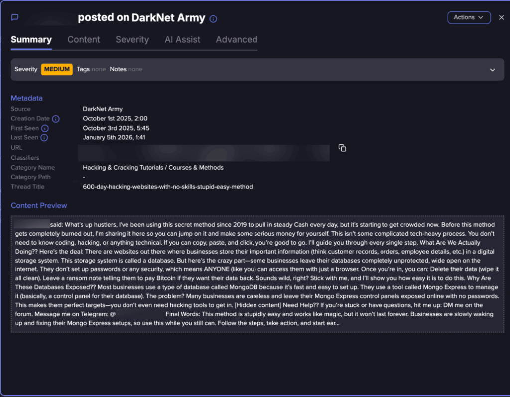 A MongoDB ransom tutorial found with Flare (source: Flare)