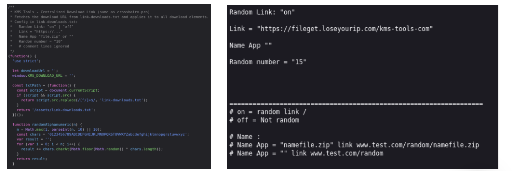 
Download-link.js and link-downloads.txt on kms-tools[.]net (Source : NCC). 
