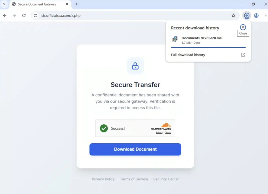 Cloudflare service abuse allowing user to download documents-9c765e28.msi