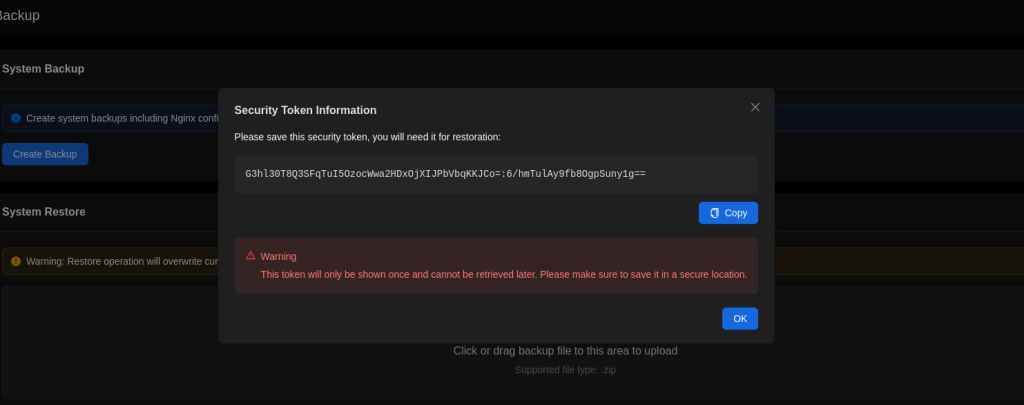 Generate a backup and extract the security token (Source: Github)