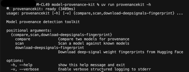 Screenshot of Model Provenance Kit’s command line interface (Source: CISCO)