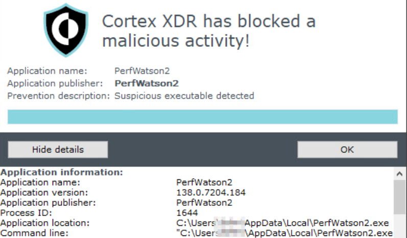 Cortex XDR prevention alert