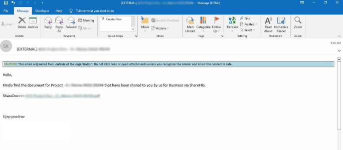 
Kratos phishing email (Source : ANY.RUN).