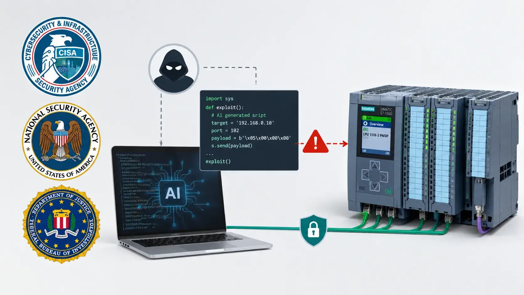 Image for the article: CISA, NSA and FBI Warn Hackers Using AI-Generated Scripts to Target Siemens S7 PLCs
