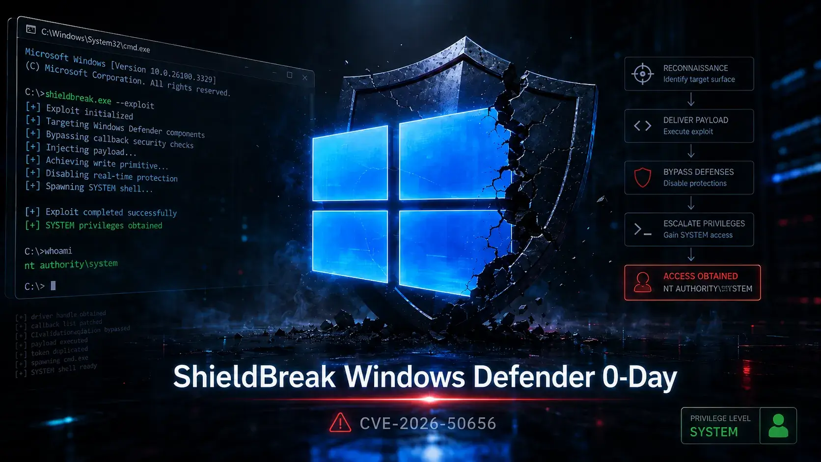 ShieldBreak Windows Defender Zero-Day Allows Attackers to Bypass Microsoft Patch and Achieve SYSTEM Privileges
