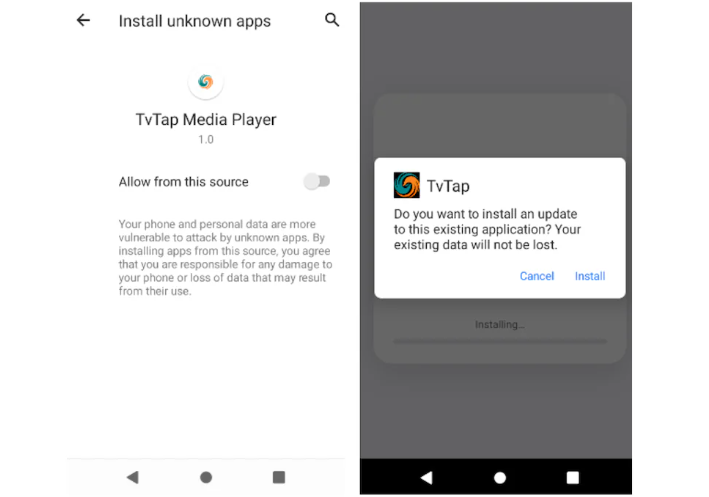 The dropper asks the victim for permission to install other apps (Source : GroupIB).