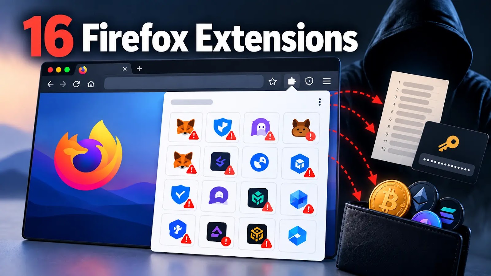 16 Malicious Firefox Extensions Impersonate Cryptocurrency Wallets to Steal Seed Phrases and Private Keys