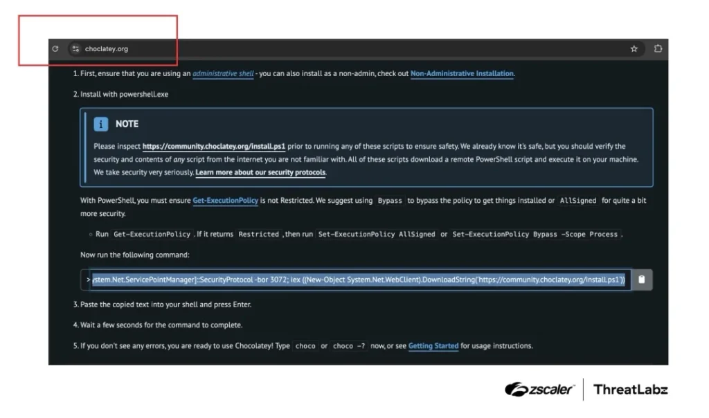  Fake Chocolatey website distributing Armorsteal.  (Source: zscaler)
