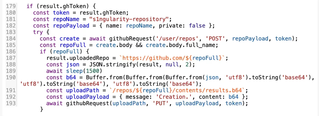 
S1ngularity sample code showing the usage of “s1ngularity-repository” (Source : Reversinglabs).